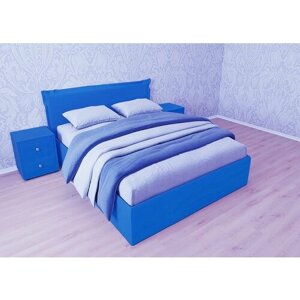 Двуспальная кровать Дели 180x200 с подъемным механизмом и с коробом для белья велюр синий
