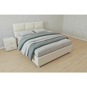 Двуспальная кровать Корсика 160x200 основание металлическое с ламелями велюр белый ножки 5 см
