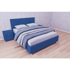 Двуспальная кровать Линда 160x200 основание металлическое с ламелями велюр синий без ножек