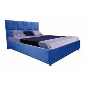 Двуспальная кровать Манхэттен 140x200 основание металлическое с ламелями велюр синий ножки 5 см