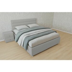 Двуспальная кровать Милан 140x200 с подъемным механизмом и с коробом для белья велюр серый ножки 13 см хром