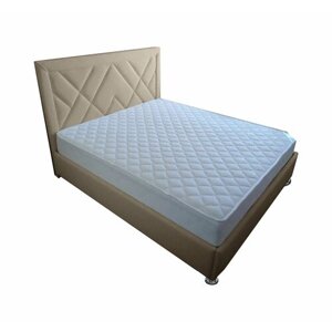 Двуспальная кровать Мозайка 160x200 основание металлическое с ламелями велюр бежевый ножки 13 см хром