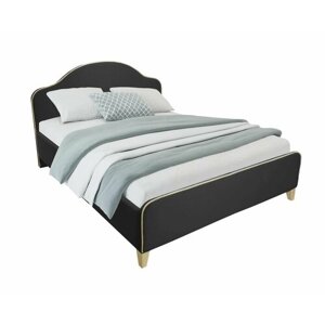 Двуспальная кровать София 160x200 основание металлическое с ламелями велюр черный ножки 13 см хром