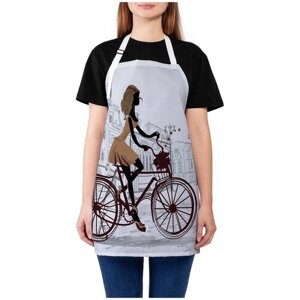 Фартук кухонный JoyArty "Велосипедистка на мостовой", универсальный размер для женщин и мужчин