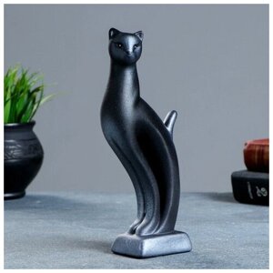 Фигура "Кошка Рысь" чёрная с серебром 7х5х21см 671065