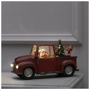Фигура светодиодная "Дед Мороз и эльфы в машине", 29x16x12 см, USB, музыка, Т/белый