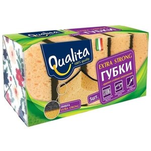 Губка Qualita Extra Strong, бежевый / черный, 5 шт., 1 уп.