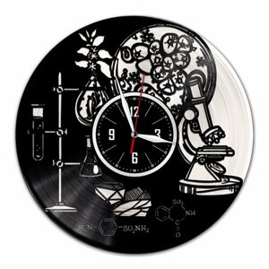 Химия - настенные часы из виниловой пластинки (с серебряной подложкой)