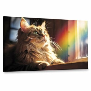 Интерьерная картина 100х60 "Кот в радуге"