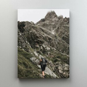 Интерьерная картина на холсте "Альпинист в горах", размер 30x40 см
