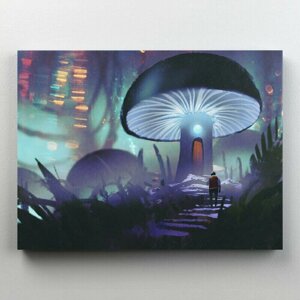 Интерьерная картина на холсте "Человек возвращается в дом в виде светящегося гриба" размер 40x30 см