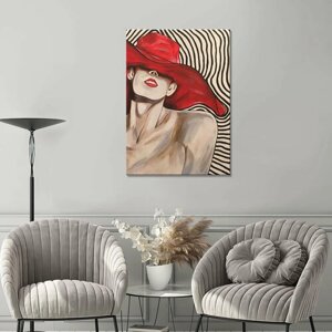 Интерьерная картина на холсте - Девушка в красной шляпе 20х30