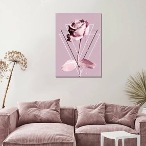 Интерьерная картина на холсте - Розовая роза и геометрия30х40