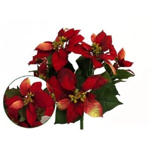 Искусственные цветы пуансетия кустовая красная 30 см для декора