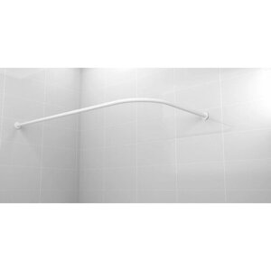 Карниз для ванной 135x75см (Штанга 20мм) Г-образный, угловой Усиленный, крепление 6см, цельнометаллический из нержавейки белого цвета