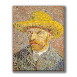 Картина для интерьера на холсте Винсент ван Гог «Автопортрет в соломенной шляпе» 63х80, холст натянут на подрамник