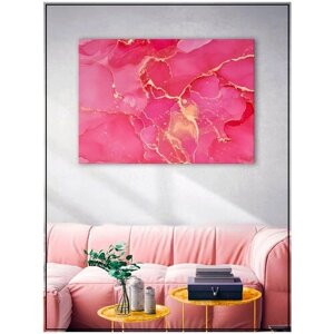 Картина для интерьера на натуральном хлопковом холсте "Абстракция розовый мрамор с золотом", 55*77см, холст на подрамнике, картина в подарок