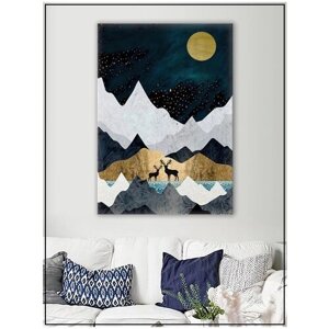 Картина для интерьера на натуральном хлопковом холсте "Северные горы", 38*55см, холст на подрамнике, картина в подарок для дома