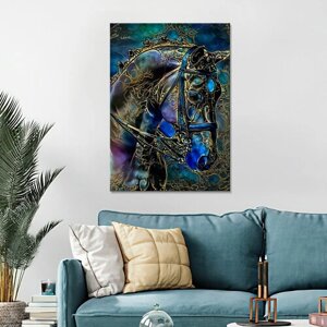 Картина интерьерная-Лошадь синяя яркая мозаика 40х55