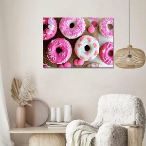 Картина/Картина на холсте для интерьера/Картина на стену/Картина для кухни/Бело-розовые пончики 40х60