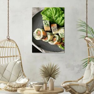 Картина/Картина на холсте для интерьера/Картина на стену/Картина для кухни/Ролл с зеленью 20х30