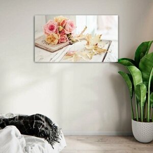 Картина на холсте 60x110 LinxOne "Цветы розы осень листья натюрморт" интерьерная для дома / на стену / на кухню / с подрамником