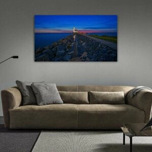 Картина на холсте 60x110 LinxOne "Дорога пейзаж камни озеро Paard" интерьерная для дома / на стену / на кухню / с подрамником