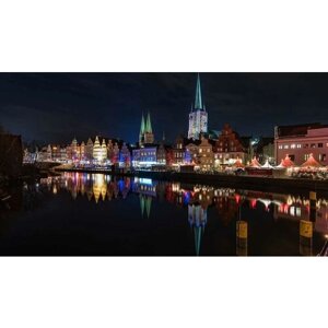 Картина на холсте 60x110 LinxOne "Германия подсветка река город" интерьерная для дома / на стену / на кухню / с подрамником