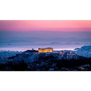 Картина на холсте 60x110 LinxOne "Города Закат Афины Акрополь" интерьерная для дома / на стену / на кухню / с подрамником