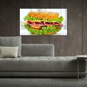 Картина на холсте 60x110 LinxOne "Колбаса Сэндвич Еда Овощи" интерьерная для дома / на стену / на кухню / с подрамником