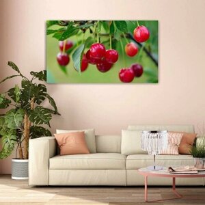 Картина на холсте 60x110 LinxOne "Лето сад вишня красная" интерьерная для дома / на стену / на кухню / с подрамником