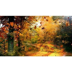 Картина на холсте 60x110 LinxOne "листья золотая листва осень" интерьерная для дома / на стену / на кухню / с подрамником