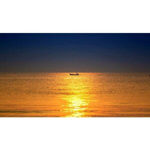 Картина на холсте 60x110 LinxOne "Море закат пейзаж лодка" интерьерная для дома / на стену / на кухню / с подрамником
