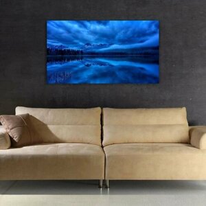 Картина на холсте 60x110 LinxOne "Ночь озеро горы пейзаж" интерьерная для дома / на стену / на кухню / с подрамником