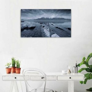 Картина на холсте 60x110 LinxOne "Озеро горы пейзаж" интерьерная для дома / на стену / на кухню / с подрамником
