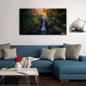 Картина на холсте 60x110 LinxOne "Пейзаж Вид Водопад Река" интерьерная для дома / на стену / на кухню / с подрамником