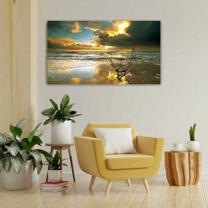Картина на холсте 60x110 LinxOne "Закат море пейзаж" интерьерная для дома / на стену / на кухню / с подрамником