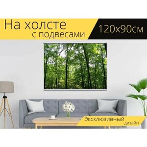 Картина на холсте "Деревья, лес, зеленый" с подвесами 120х90 см. для интерьера