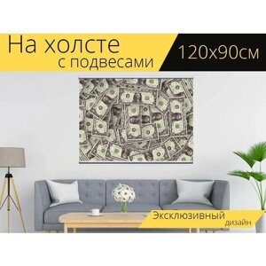 Картина на холсте "Доллар, валюта, деньги" с подвесами 120х90 см. для интерьера