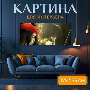 Картина на холсте "Фантазия, девочка, скрипка" на подрамнике 175х75 см. для интерьера