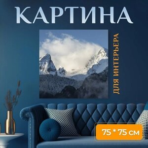 Картина на холсте "Горы, зима, снег" на подрамнике 75х75 см. для интерьера