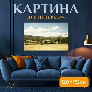 Картина на холсте "Холмы, пастбище, горы" на подрамнике 120х75 см. для интерьера