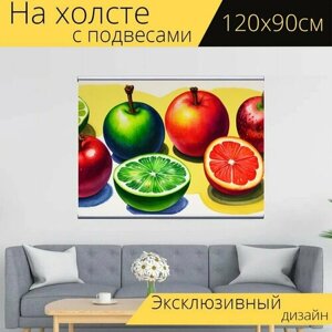 Картина на холсте "Натюрморт с фруктами поэтапно гуашью, " с подвесами 120х90 см. для интерьера на стену