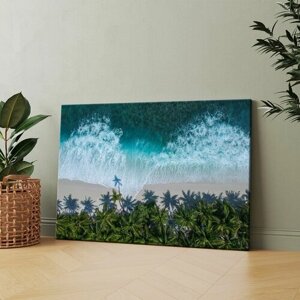 Картина на холсте (Океан, море, пляж, пальмы, волны) 60x80 см. Интерьерная, на стену.