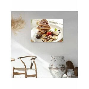 Картина на холсте с подрамником Вкусные вафли с бананом и шоколадом 60х80