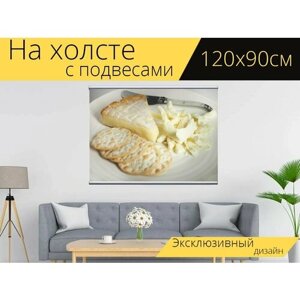 Картина на холсте "Сыр, бри, творог" с подвесами 120х90 см. для интерьера