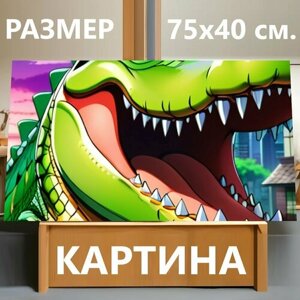 Картина на холсте В детскую комнату "Животные, звери, крокодил " на подрамнике 75х40 см. для интерьера