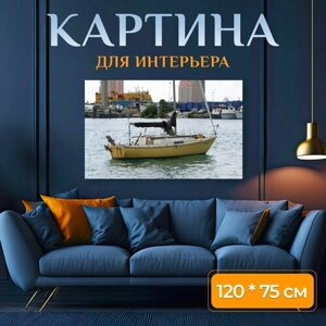 Картина на холсте "Вода, лодка, море" на подрамнике 120х75 см. для интерьера