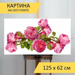 Картина на ОСП "Цветы, розовый, розы" 125x62 см. для интерьера на стену