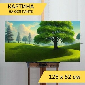 Картина на ОСП "Пейзаж с деревом графика, " 125x62 см. для интерьера на стену